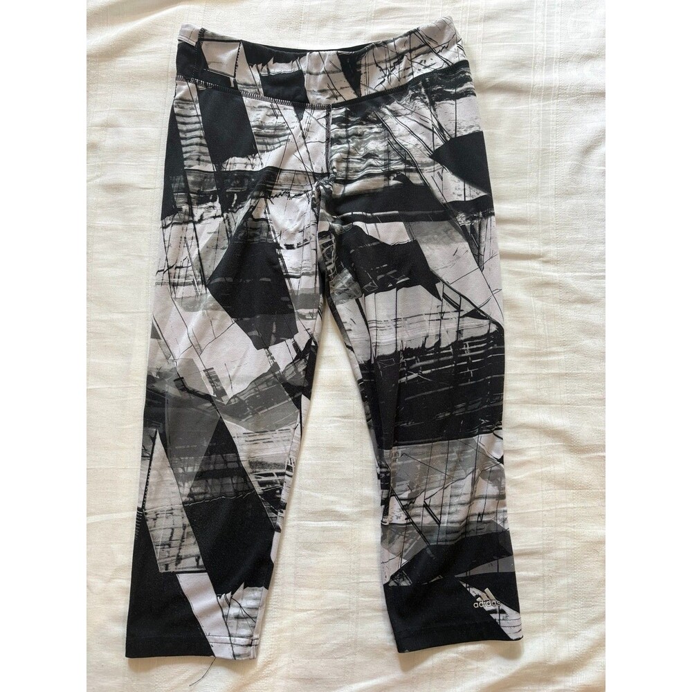 Adidas Climalite Womens S Capri Leggings Black White Abstract Print Crop